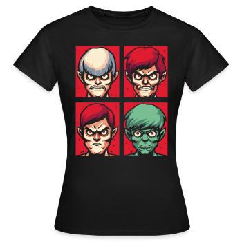Cartoon-Gesichter des Zorns - Frauen T-Shirt - Schwarz - Vorne - AI Model Female 172 dark (172cm)