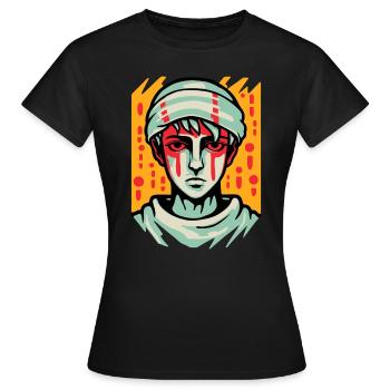 Porträt eines traurigen Cartoon-Jungen - Frauen T-Shirt - Schwarz - Vorne - AI Model Female 172 dark (172cm)