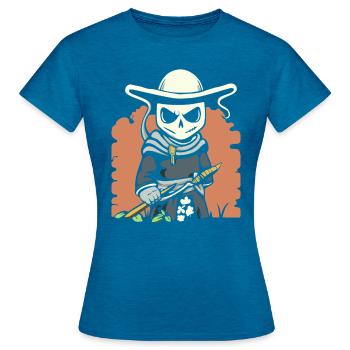 Cartoon Anime Manga Grim Reaper Samurai - Women's T-Shirt - antique blue sapphire heather - Front - AI Model Female 172 dark (172cm)
