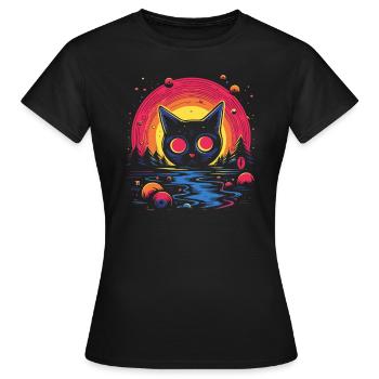 Swirling tomcat and the beauty of nature - Women's T-Shirt - black - Front - AI Model Female 172 dark (172cm)
