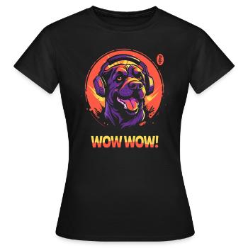 Wow Wow Musik mit Kopfhörer-Hund - Frauen T-Shirt - Schwarz - Vorne - AI Model Female 172 dark (172cm)