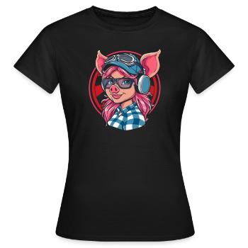 Niedliches liebenswertes Anime-Schweinemädchen - Frauen T-Shirt - Schwarz - Vorne - AI Model Female 172 dark (172cm)