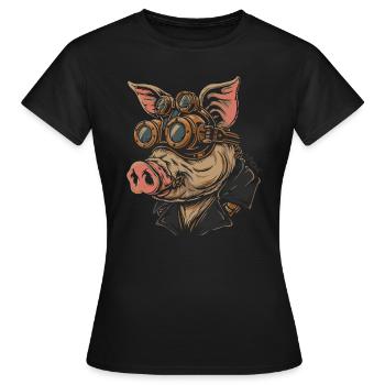 cochon steampunk : cochon avec des lunettes - T-shirt Femme - noir - Devant - AI Model Female 172 dark (172cm)