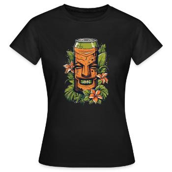 Lächelnder Tiki im Dschungel: Soda Dose - Frauen T-Shirt - Schwarz - Vorne - AI Model Female 172 dark (172cm)