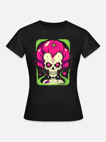 Bunter Pop-Art-Skelett-Zombie-Schädel - Frauen T-Shirt - Schwarz