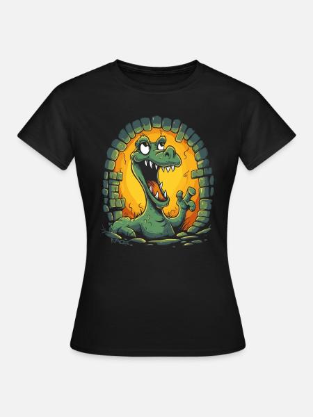 Der lustige Cartoon-Witz-Kerker-Drache - Dame-T-shirt - sort