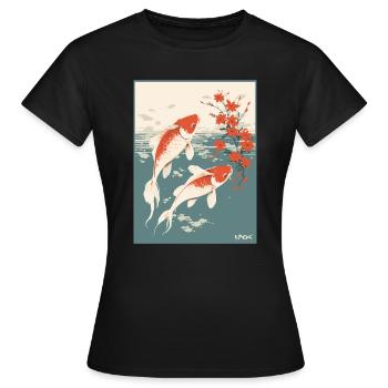 Parodie japanisches Werbeplakat Koi-Fisch - Frauen T-Shirt - Schwarz - Vorne - AI Model Female 172 dark (172cm)
