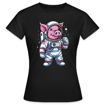 Petit Cochon : Cochon Astronaute - T-shirt Femme - noir - Devant - AI Model Female 172 dark (172cm)