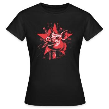 Sarkasmus,Linkes sozialistisches Schwein mit Stern - Frauen T-Shirt - Schwarz - Vorne - AI Model Female 172 dark (172cm)