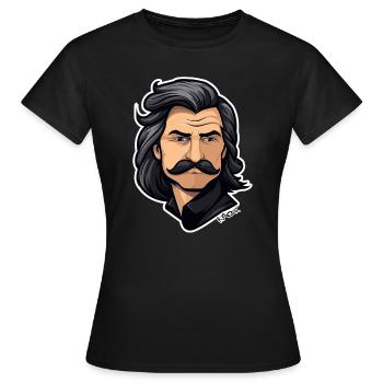 Zurück in die 80er: Attraktiver Schnurrbart Mann - Frauen T-Shirt - Schwarz - Vorne - AI Model Female 172 dark (172cm)