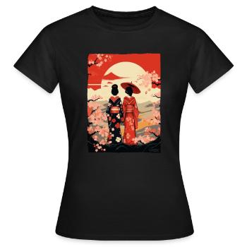 Japanese nature and geishas in kimono - Women's T-Shirt - black - Front - AI Model Female 172 dark (172cm)