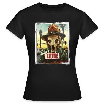 Hirsch Totenkopf Ranger, Kein Müll wegwerfen - Frauen T-Shirt - Schwarz - Vorne - AI Model Female 172 dark (172cm)