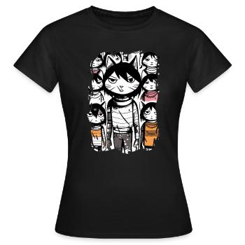 Klon-Straßen-Katzen: Street Art Katze - Frauen T-Shirt - Schwarz - Vorne - AI Model Female 172 dark (172cm)