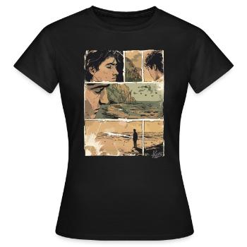 Bande dessinée de la solitude sur la plage - T-shirt Femme - noir - Devant - AI Model Female 172 dark (172cm)