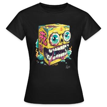 Crâne d’éponge jaune en colère japonais - T-shirt Femme - noir - Devant - AI Model Female 172 dark (172cm)