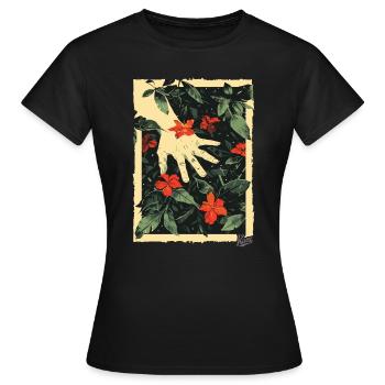 Style de propagande : La main sur les plantes au paradis - T-shirt Femme - noir - Devant - AI Model Female 172 dark (172cm)