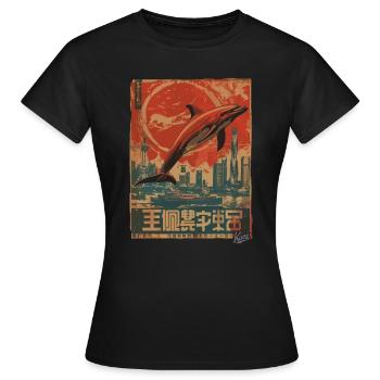 Style de propagande – Dauphin patriotique fier - T-shirt Femme - noir - Devant - AI Model Female 172 dark (172cm)