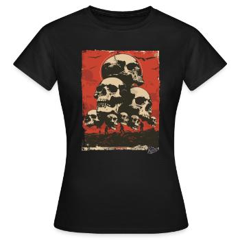 Propaganda-Stil – Ein Berg aus Totenköpfen - Frauen T-Shirt - Schwarz - Vorne - AI Model Female 172 dark (172cm)