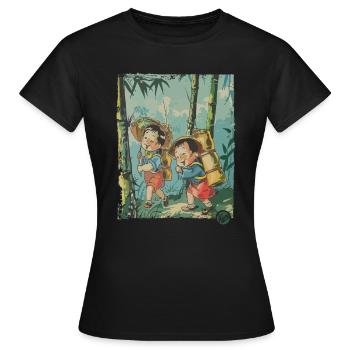 Chinese Children: Hike in the Bamboo Forest - Women's T-Shirt - black - Front - AI Model Female 172 dark (172cm)