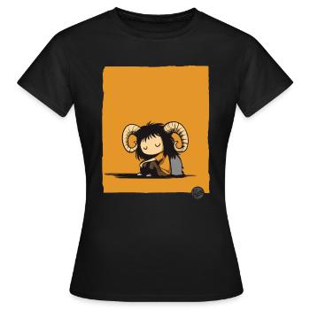 Trauriges Pan-Mädchen mit Ziegenhörnern - Frauen T-Shirt - Schwarz - Vorne - AI Model Female 172 dark (172cm)