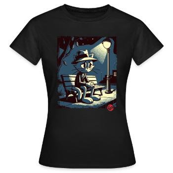 Une nuit au parc et un chat mélancolique - T-shirt Femme - noir - Devant - AI Model Female 172 dark (172cm)