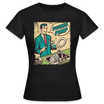 Man washing dishes pimping dishes - Women's T-Shirt - black - Front - AI Model Female 172 dark (172cm)