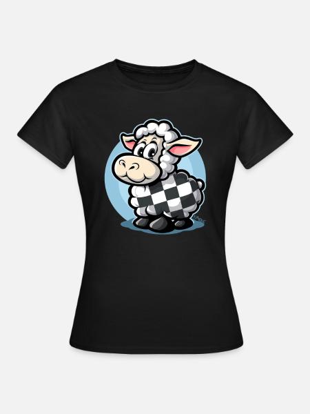 Karomuster mit süßem Cartoon-Schaf - Frauen T-Shirt - Schwarz