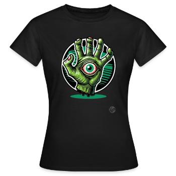 Main Mutant Zombie Vert avec Œil - T-shirt Femme - noir - Devant - AI Model Female 172 dark (172cm)