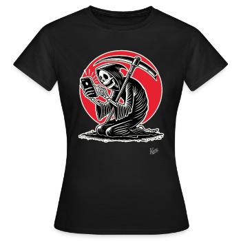 Grim Reaper en tant que défileur de malheur et zombie sur smartphone - T-shirt Femme - noir - Devant - AI Model Female 172 dark (172cm)