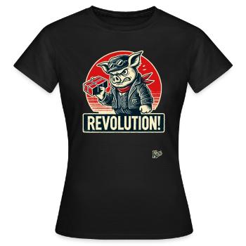 Retro Worker Pig Funny Revolution - Women's T-Shirt - black - Front - AI Model Female 172 dark (172cm)