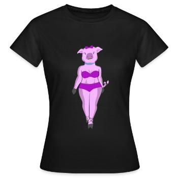 Schweine Dame Catwalk Geschenkidee - Frauen T-Shirt - Schwarz - Vorne - AI Model Female 172 dark (172cm)