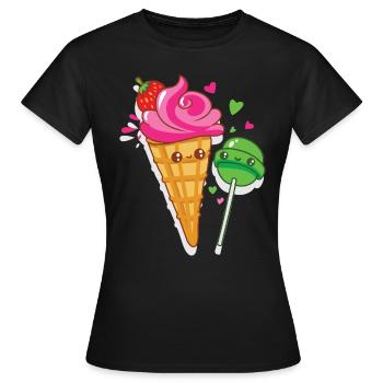 Happy ice cream and lollipops are in love - Women's T-Shirt - black - Front - AI Model Female 172 dark (172cm)
