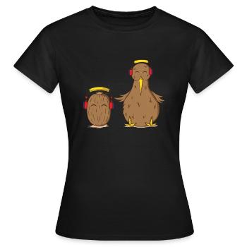 Kiwivogel und Kiwifrucht hören zusammen Musik - Frauen T-Shirt - Schwarz - Vorne - AI Model Female 172 dark (172cm)