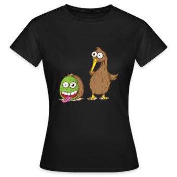 Kiwivogel und Kiwifrucht drehen durch - Frauen T-Shirt - Schwarz - Vorne - AI Model Female 172 dark (172cm)