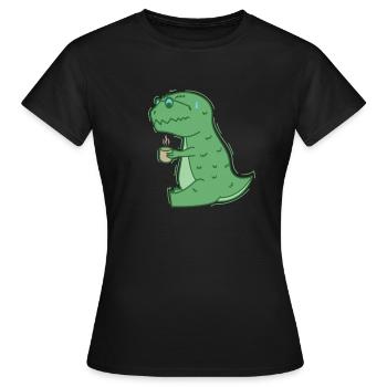 Dino drinks coffee dinosaur reptile - Women's T-Shirt - black - Front - AI Model Female 172 dark (172cm)