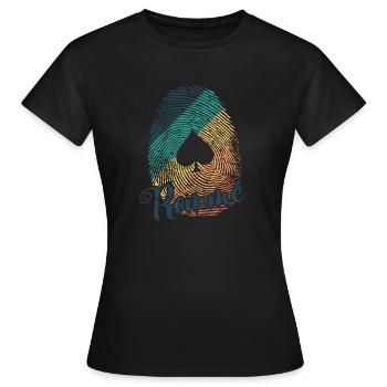 Rummy Play Fingerprint Card Game Romme - Women's T-Shirt - black - Front - AI Model Female 172 dark (172cm)