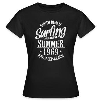 South Beach Surfing Paradise Été 1969 Surf - T-shirt Femme - noir - Devant - AI Model Female 172 dark (172cm)