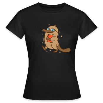 cunning platypus with book and glasses - Women's T-Shirt - black - Front - AI Model Female 172 dark (172cm)