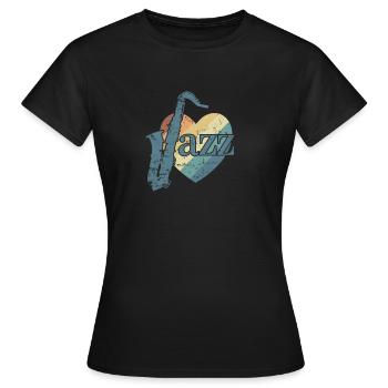 Jazz avec saxophones et saxophone cœur - T-shirt Femme - noir - Devant - AI Model Female 172 dark (172cm)