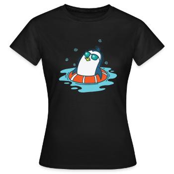 Pingouin se baignant avec des pneus de natation - T-shirt Femme - noir - Devant - AI Model Female 172 dark (172cm)