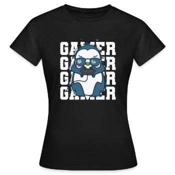 Pingouin en tant que joueur avec contrôleur Antarctica - T-shirt Femme - noir - Devant - AI Model Female 172 dark (172cm)