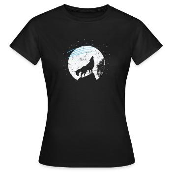 Shooting stars in front of moonlight and wolf - Women's T-Shirt - black - Front - AI Model Female 172 dark (172cm)