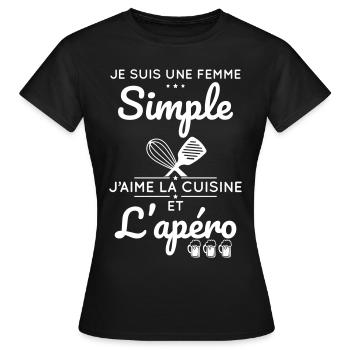 Femme simple aime la cuisine et l'apéro - T-shirt Femme - noir - Devant - AI Model Female 172 dark (172cm)