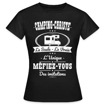 Camping-cariste - La seule - La vraie - L'unique - T-shirt Femme - noir - Devant - AI Model Female 172 dark (172cm)