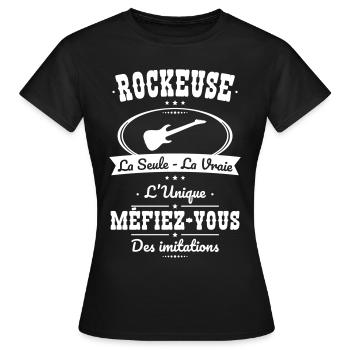 Rockeuse - La seule - La vraie - L'unique - T-shirt Femme - noir - Devant - AI Model Female 172 dark (172cm)