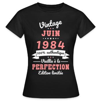 40-jähriges Jubiläum - Jahrgang - Juni 1984 - Frauen T-Shirt - Schwarz - Vorne - AI Model Female 172 dark (172cm)