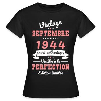 80 Years Anniversary - Vintage - September 1944 - Women's T-Shirt - black - Front - AI Model Female 172 dark (172cm)
