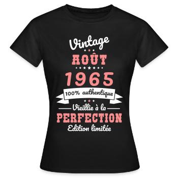 60th Birthday - Vintage - August 1965 - Women's T-Shirt - black - Front - AI Model Female 172 dark (172cm)