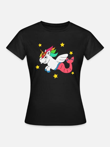 Netter u. Lustiger Einhorn-u. Meerjungfrau-T-Shirt Entwurf - Frauen T-Shirt - Schwarz