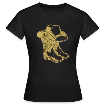 Cowboy Cowboystiefel Cowboyhut Western Geschenk - Frauen T-Shirt - Schwarz - Vorne - AI Model Female 172 dark (172cm)